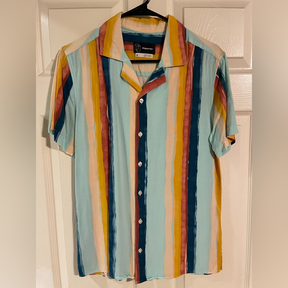 Men’s Original Use Multicolor Stripe Shortsleeve Revere Buttondown Shirt